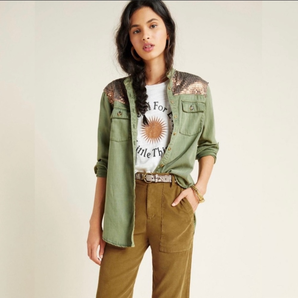 Anthropologie Sequined Cargo Shirt